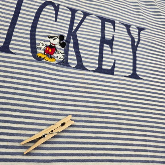 Vintage 90s Disney Store Mickey Mouse T Shirt Striped USA Distress Stain READ - Picture 11 of 16